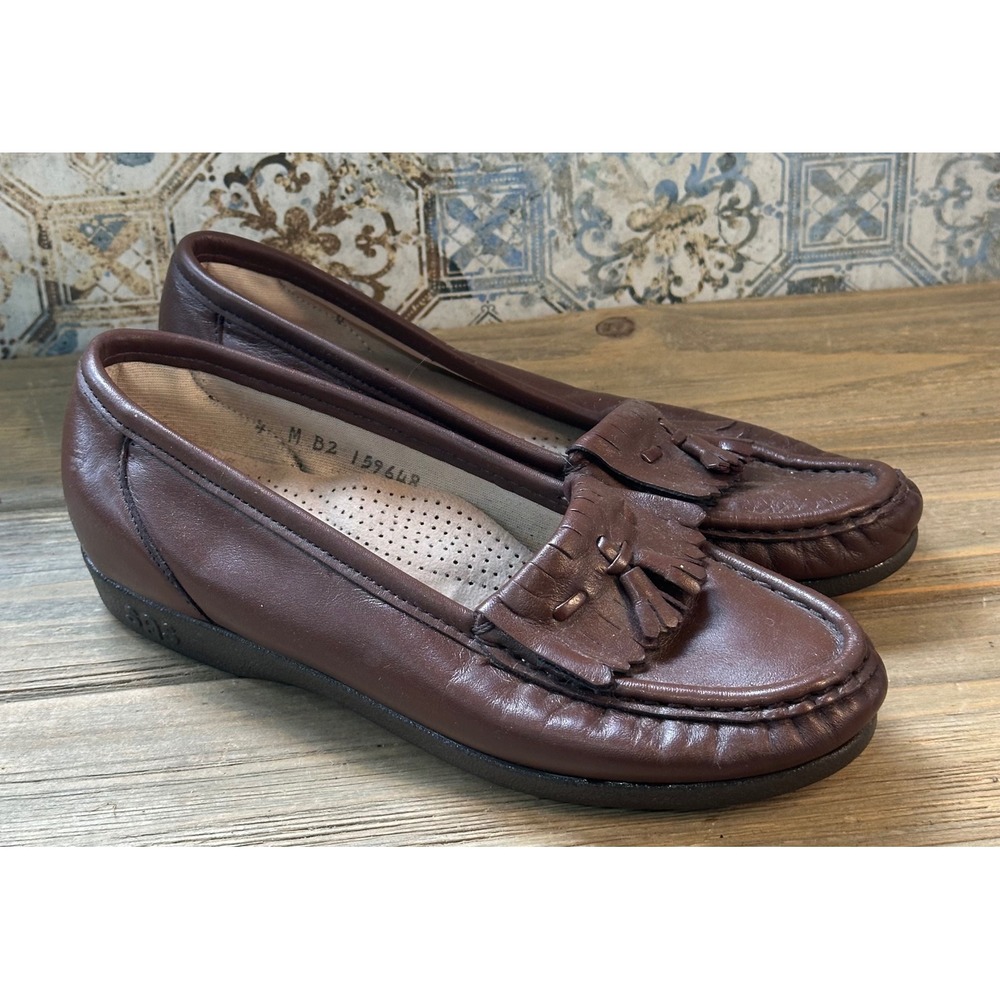 SAS Loafers Kiltie Tassel Leather Flats Shoes Womens 4 M Brown Retro